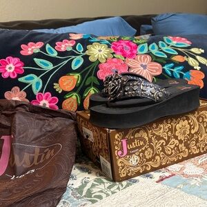 Justin Boots Black Platform Sandals with Embellishments